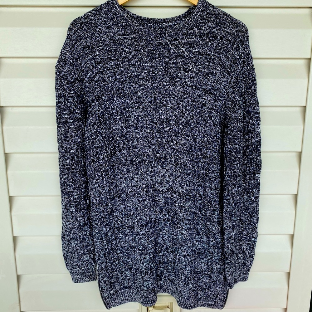 Pacsun Men's Longer Fit Blue Sweater with Side Zippers Size L
